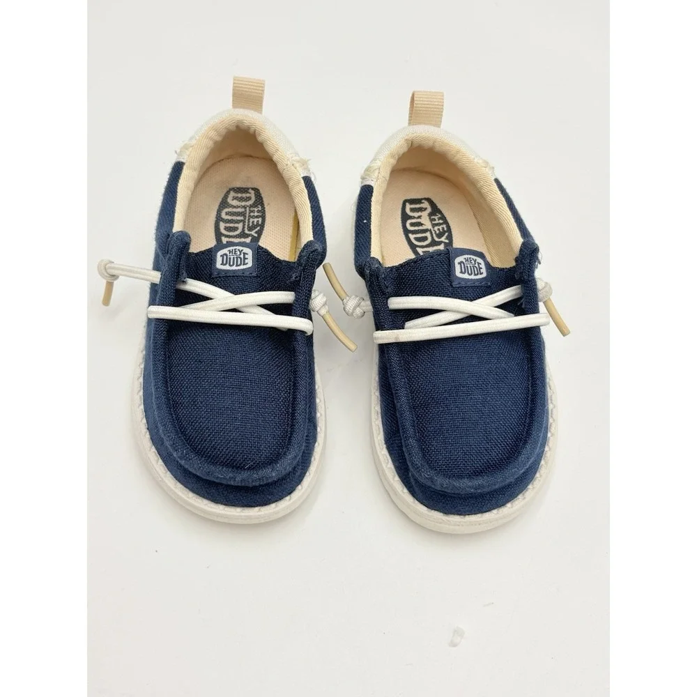 Hey Dude Wally Toddler Linen Natural Navy Shoes Size C8